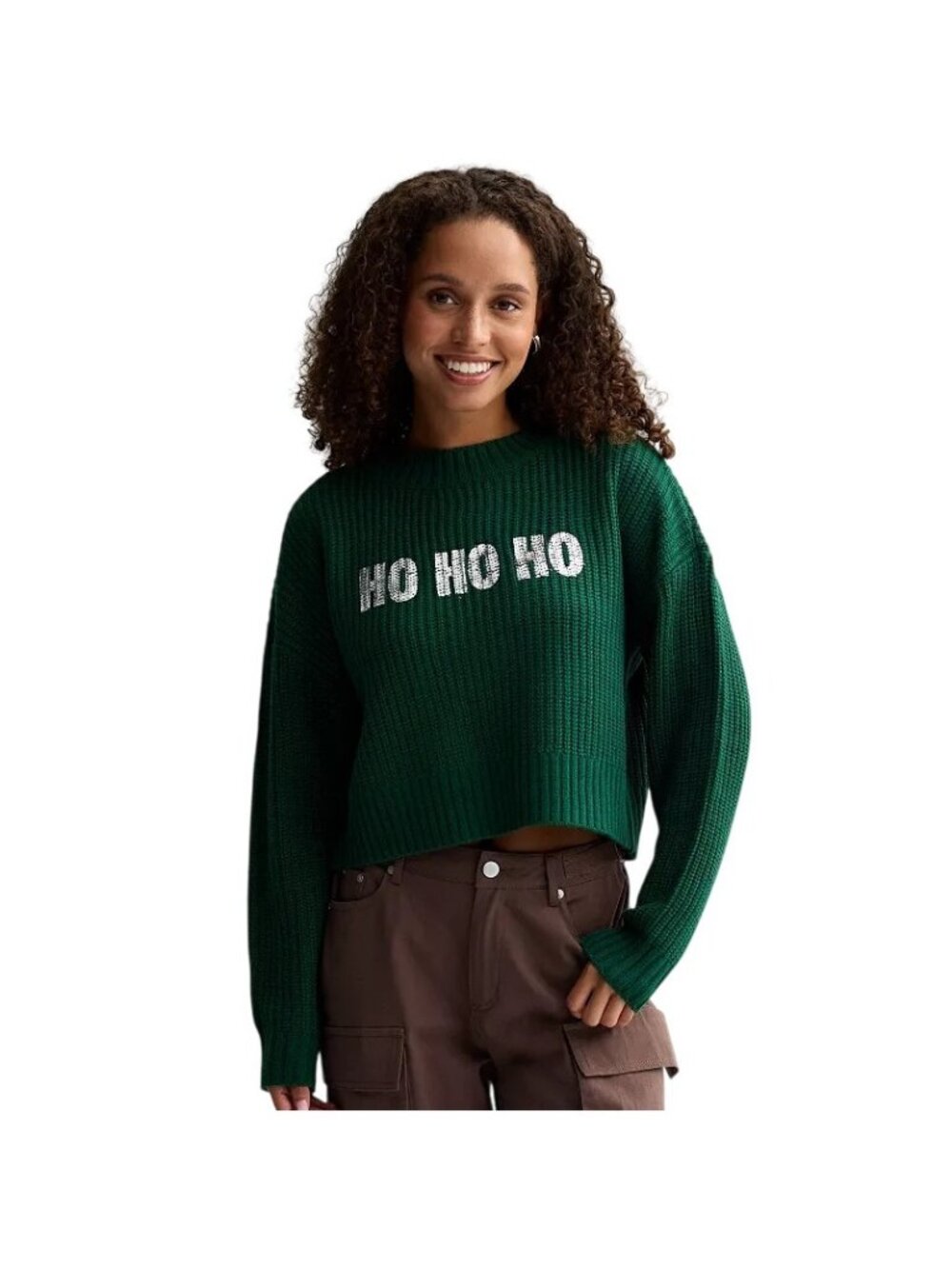 Ho Ho Ho Sugar Moon Sweater Size XL Rib Long Sleeve Holiday Pullover Green NEW